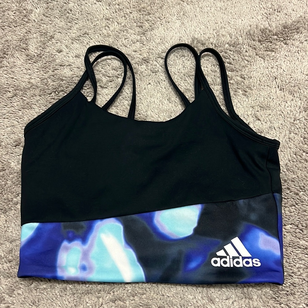 adidas Black with Blue Tie-Dye Band Sports Bra